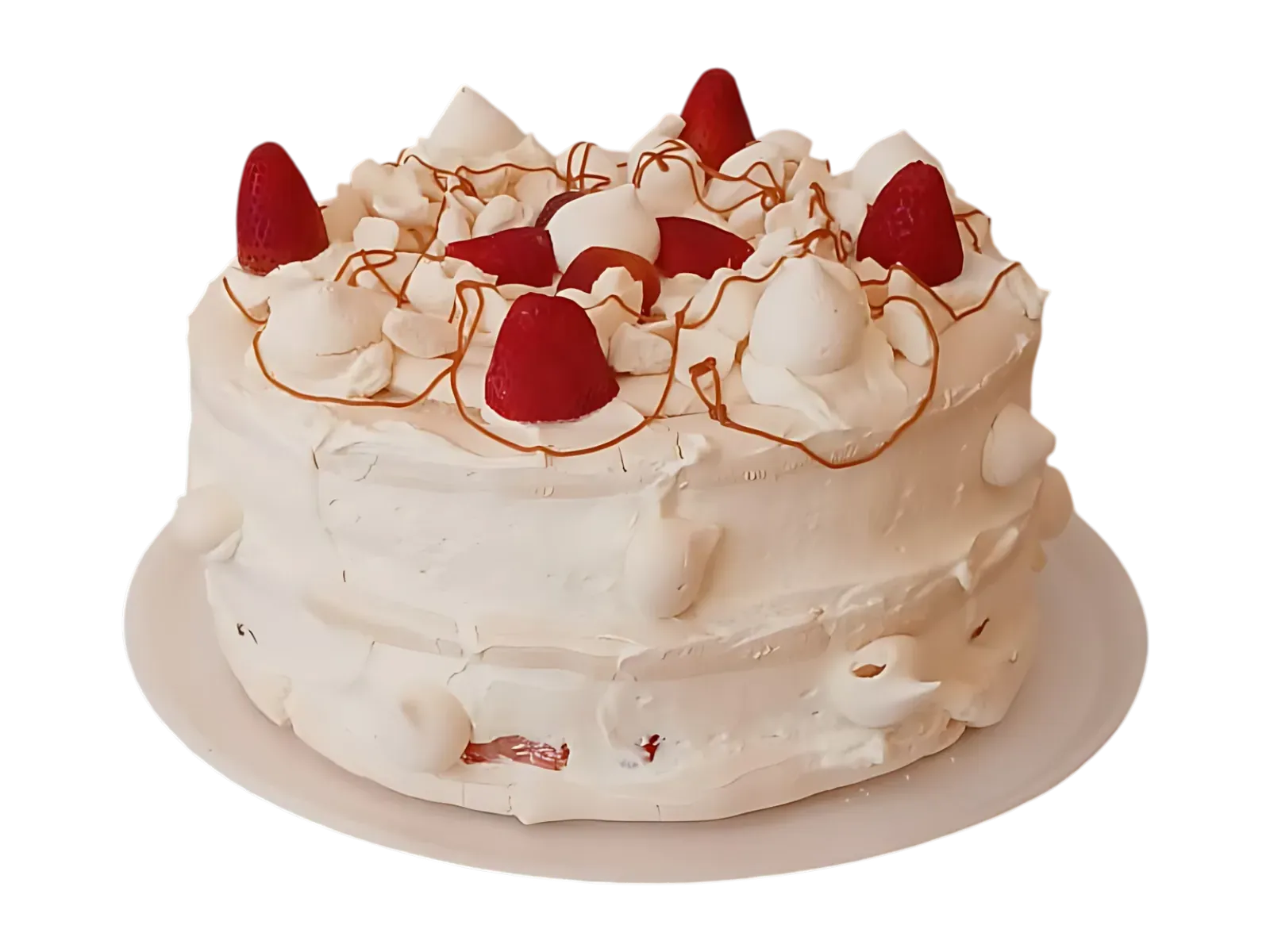 Torta de merengue de 20 porciones coronada con frutillas frescas